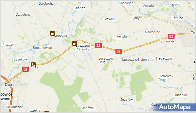 mapa Łuszczów Drugi, Łuszczów Drugi na mapie Targeo