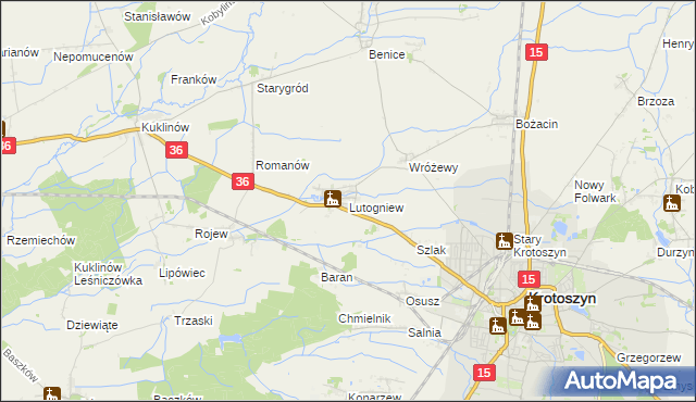 mapa Lutogniew, Lutogniew na mapie Targeo