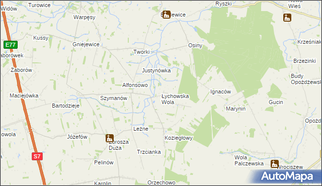 mapa Łychowska Wola, Łychowska Wola na mapie Targeo