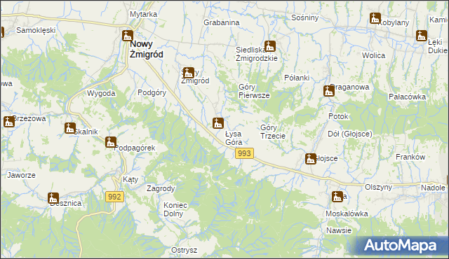 mapa Łysa Góra gmina Nowy Żmigród, Łysa Góra gmina Nowy Żmigród na mapie Targeo