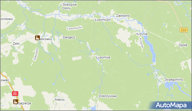 mapa Łysomice gmina Dębnica Kaszubska, Łysomice gmina Dębnica Kaszubska na mapie Targeo