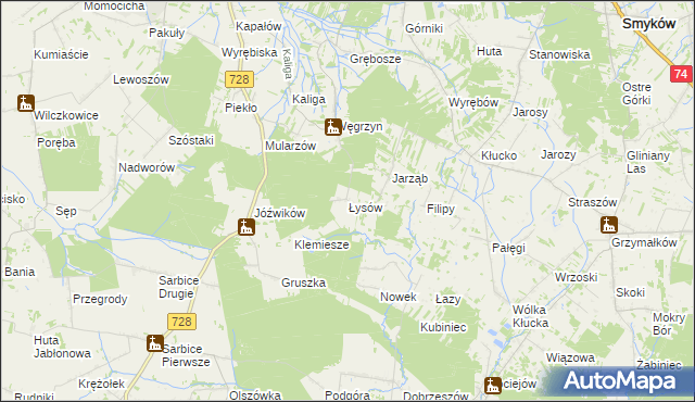 mapa Łysów gmina Radoszyce, Łysów gmina Radoszyce na mapie Targeo