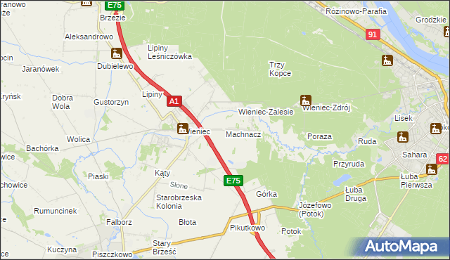 mapa Machnacz gmina Brześć Kujawski, Machnacz gmina Brześć Kujawski na mapie Targeo