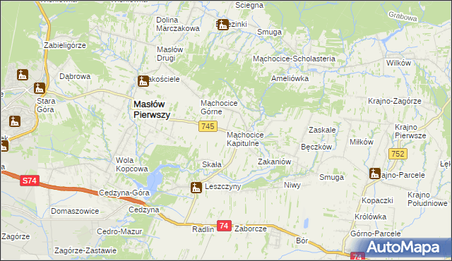 mapa Mąchocice Kapitulne, Mąchocice Kapitulne na mapie Targeo