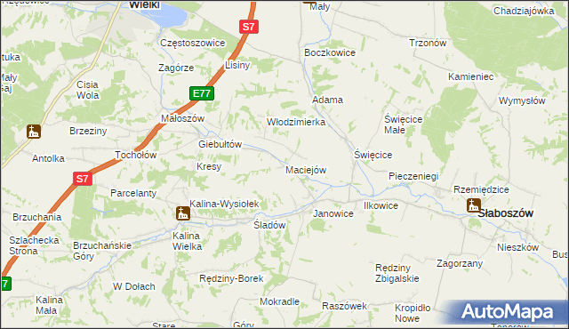 mapa Maciejów gmina Słaboszów, Maciejów gmina Słaboszów na mapie Targeo