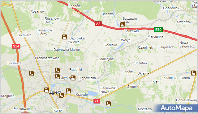 mapa Maciejów gmina Zgierz, Maciejów gmina Zgierz na mapie Targeo