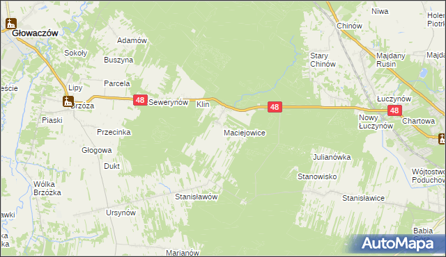 mapa Maciejowice gmina Głowaczów, Maciejowice gmina Głowaczów na mapie Targeo