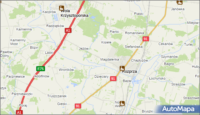 mapa Magdalenka gmina Rozprza, Magdalenka gmina Rozprza na mapie Targeo