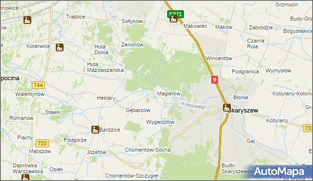 mapa Magierów gmina Skaryszew, Magierów gmina Skaryszew na mapie Targeo