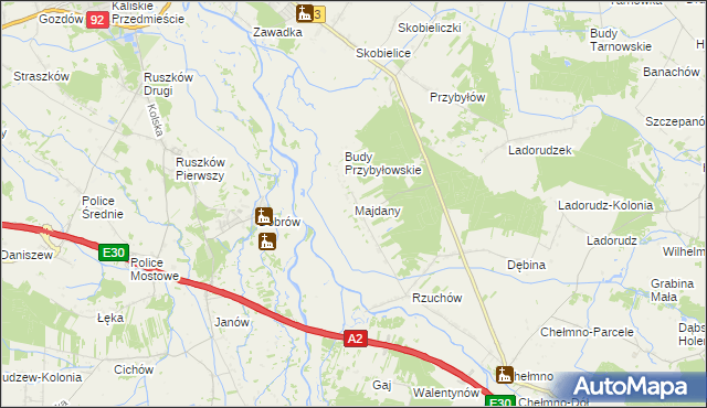 mapa Majdany gmina Dąbie, Majdany gmina Dąbie na mapie Targeo