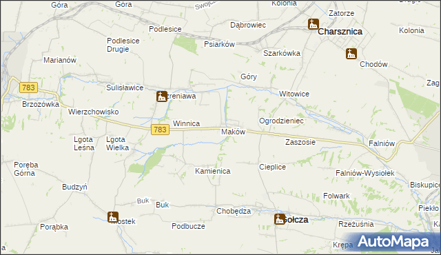 mapa Maków gmina Gołcza, Maków gmina Gołcza na mapie Targeo