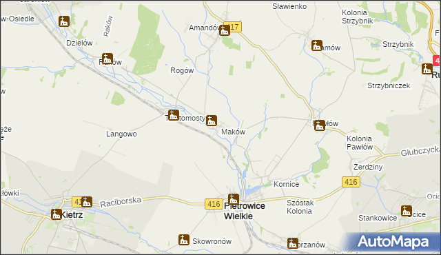 mapa Maków gmina Pietrowice Wielkie, Maków gmina Pietrowice Wielkie na mapie Targeo