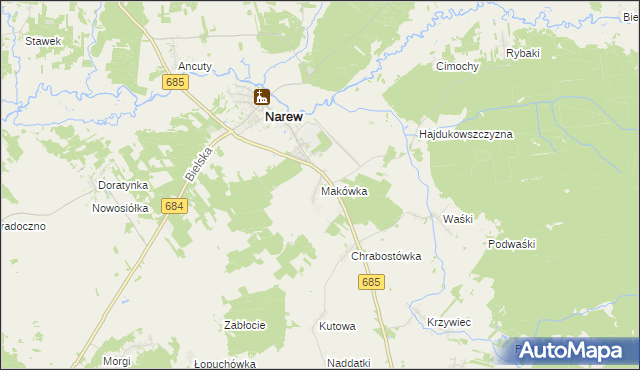 mapa Makówka gmina Narew, Makówka gmina Narew na mapie Targeo