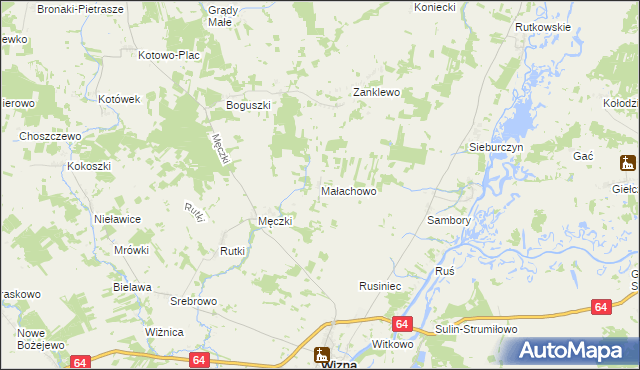 mapa Małachowo gmina Wizna, Małachowo gmina Wizna na mapie Targeo