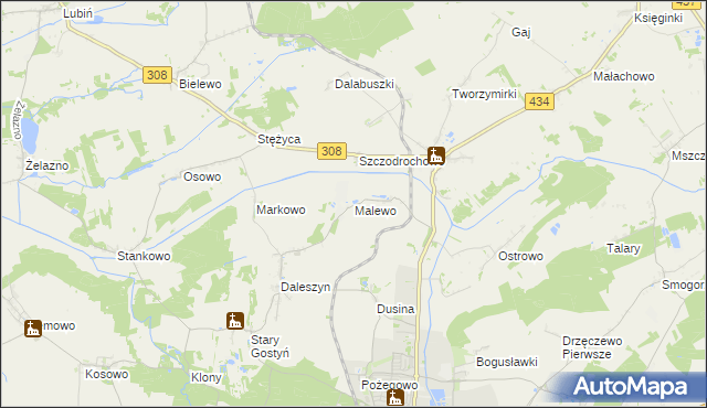 mapa Malewo gmina Gostyń, Malewo gmina Gostyń na mapie Targeo