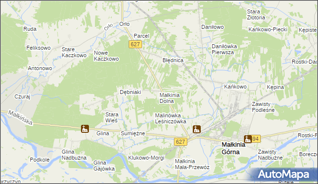 mapa Małkinia Dolna, Małkinia Dolna na mapie Targeo