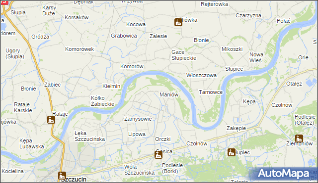 mapa Maniów gmina Szczucin, Maniów gmina Szczucin na mapie Targeo
