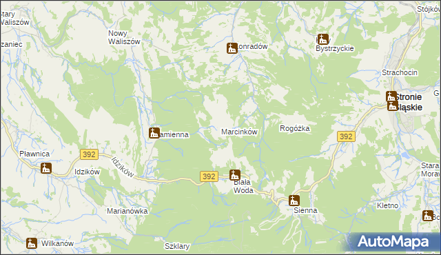 mapa Marcinków gmina Bystrzyca Kłodzka, Marcinków gmina Bystrzyca Kłodzka na mapie Targeo