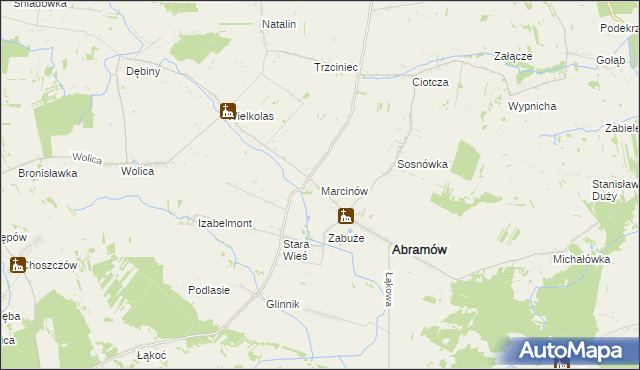 mapa Marcinów gmina Abramów, Marcinów gmina Abramów na mapie Targeo