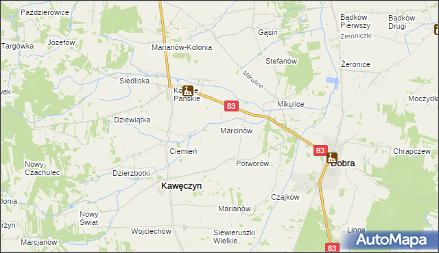 mapa Marcinów gmina Kawęczyn, Marcinów gmina Kawęczyn na mapie Targeo