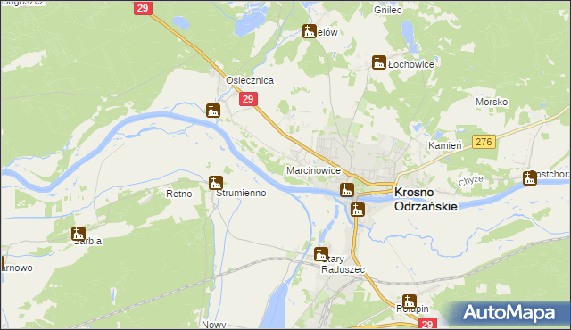 mapa Marcinowice gmina Krosno Odrzańskie, Marcinowice gmina Krosno Odrzańskie na mapie Targeo