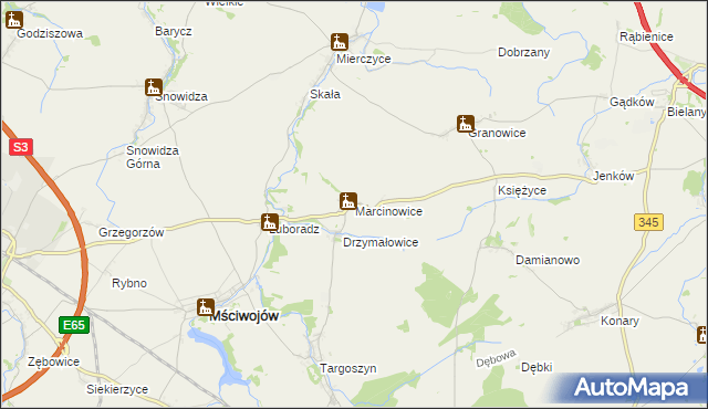 mapa Marcinowice gmina Mściwojów, Marcinowice gmina Mściwojów na mapie Targeo