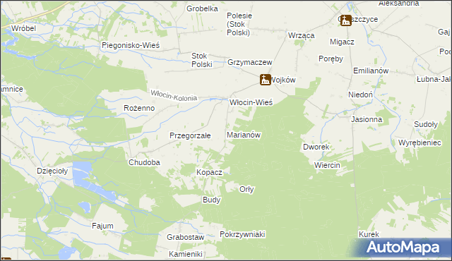 mapa Marianów gmina Błaszki, Marianów gmina Błaszki na mapie Targeo