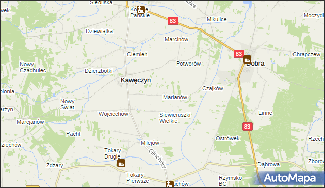 mapa Marianów gmina Kawęczyn, Marianów gmina Kawęczyn na mapie Targeo