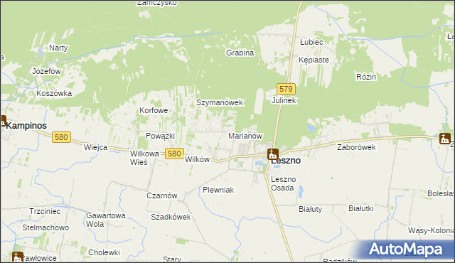 mapa Marianów gmina Leszno, Marianów gmina Leszno na mapie Targeo