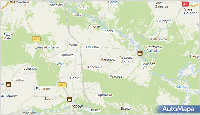 mapa Marianów gmina Popów, Marianów gmina Popów na mapie Targeo