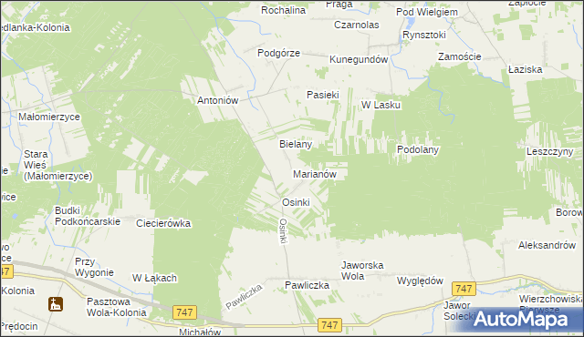mapa Marianów gmina Rzeczniów, Marianów gmina Rzeczniów na mapie Targeo