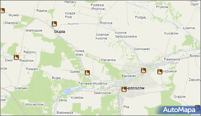 mapa Marianów gmina Sędziszów, Marianów gmina Sędziszów na mapie Targeo