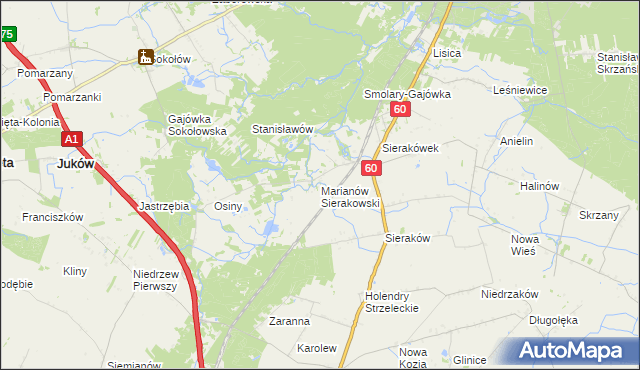mapa Marianów Sierakowski, Marianów Sierakowski na mapie Targeo