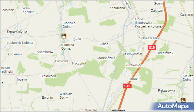 mapa Marianówka gmina Wilkołaz, Marianówka gmina Wilkołaz na mapie Targeo