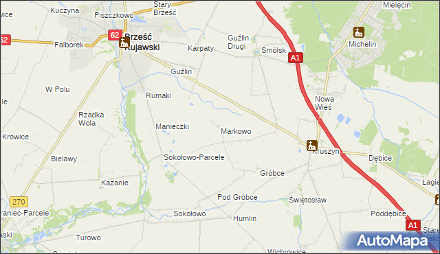 mapa Markowo gmina Włocławek, Markowo gmina Włocławek na mapie Targeo