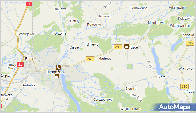 mapa Marlewo gmina Rogoźno, Marlewo gmina Rogoźno na mapie Targeo