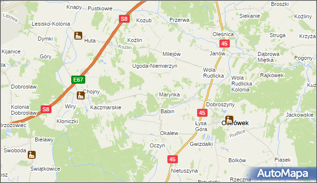 mapa Marynka gmina Ostrówek, Marynka gmina Ostrówek na mapie Targeo