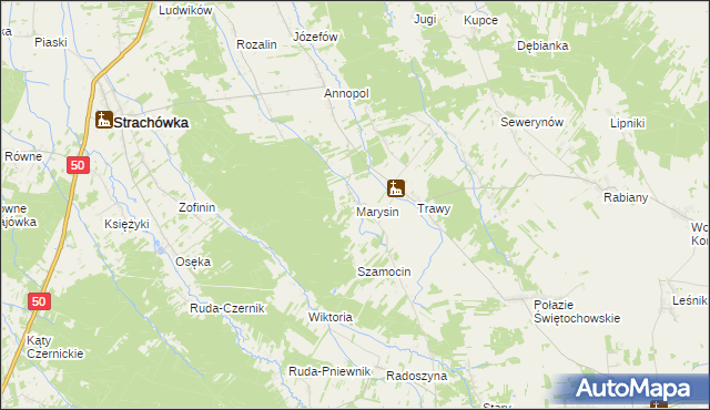 mapa Marysin gmina Strachówka, Marysin gmina Strachówka na mapie Targeo