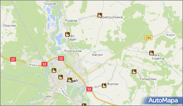 mapa Marysin gmina Żagań, Marysin gmina Żagań na mapie Targeo