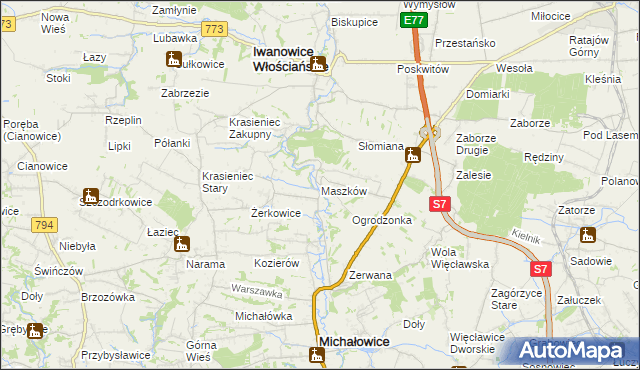 mapa Maszków gmina Iwanowice, Maszków gmina Iwanowice na mapie Targeo
