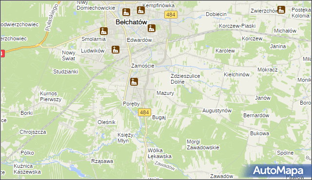 mapa Mazury gmina Bełchatów, Mazury gmina Bełchatów na mapie Targeo