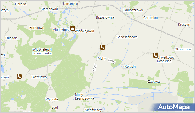mapa Mchy gmina Książ Wielkopolski, Mchy gmina Książ Wielkopolski na mapie Targeo