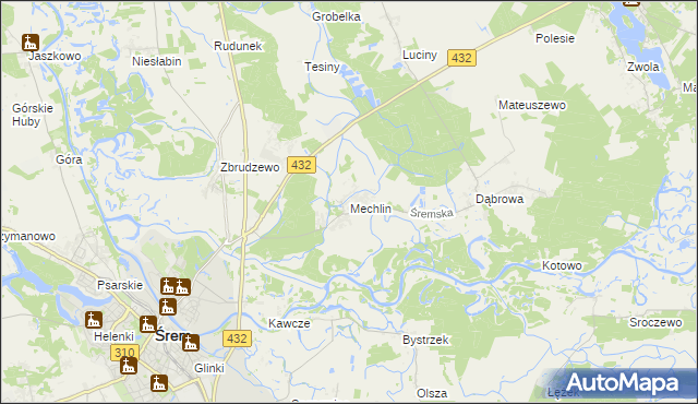 mapa Mechlin gmina Śrem, Mechlin gmina Śrem na mapie Targeo