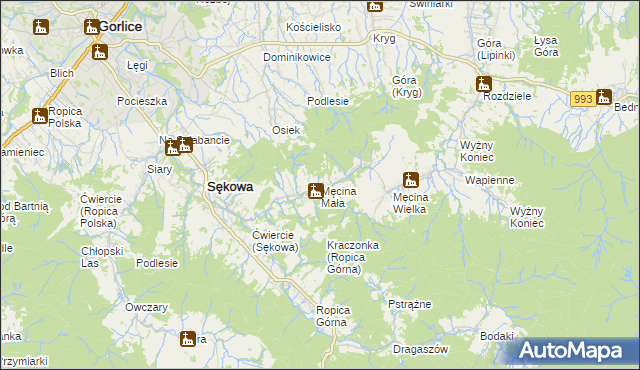 mapa Męcina Mała, Męcina Mała na mapie Targeo