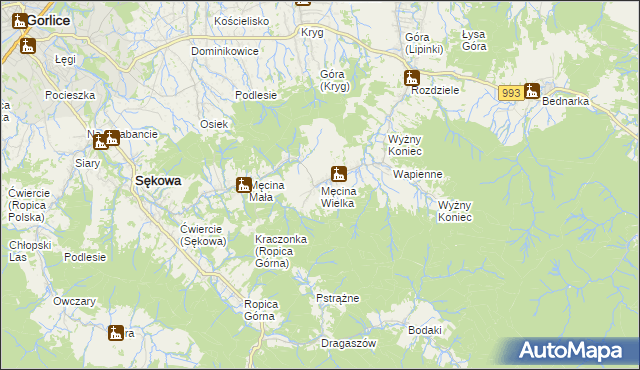 mapa Męcina Wielka, Męcina Wielka na mapie Targeo