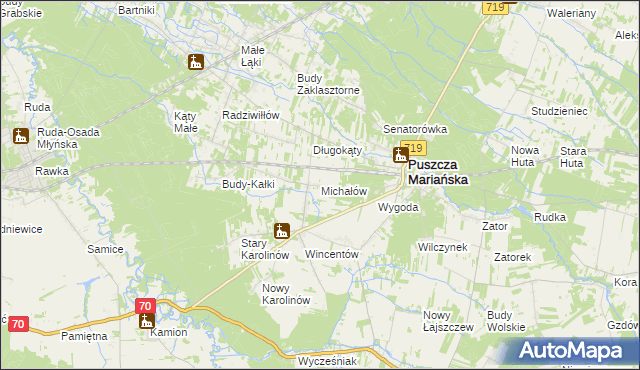 mapa Michałów gmina Puszcza Mariańska, Michałów gmina Puszcza Mariańska na mapie Targeo