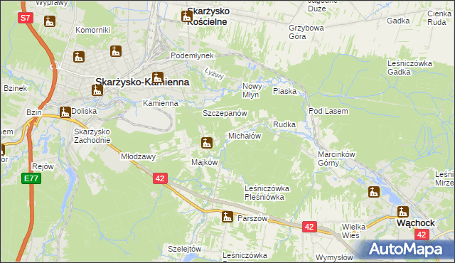 mapa Michałów gmina Skarżysko Kościelne, Michałów gmina Skarżysko Kościelne na mapie Targeo