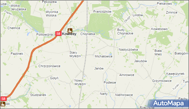 mapa Michałowice gmina Kowiesy, Michałowice gmina Kowiesy na mapie Targeo