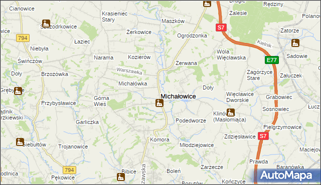 mapa Michałowice powiat krakowski, Michałowice powiat krakowski na mapie Targeo