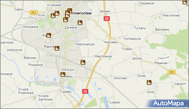 mapa Miechowice gmina Inowrocław, Miechowice gmina Inowrocław na mapie Targeo